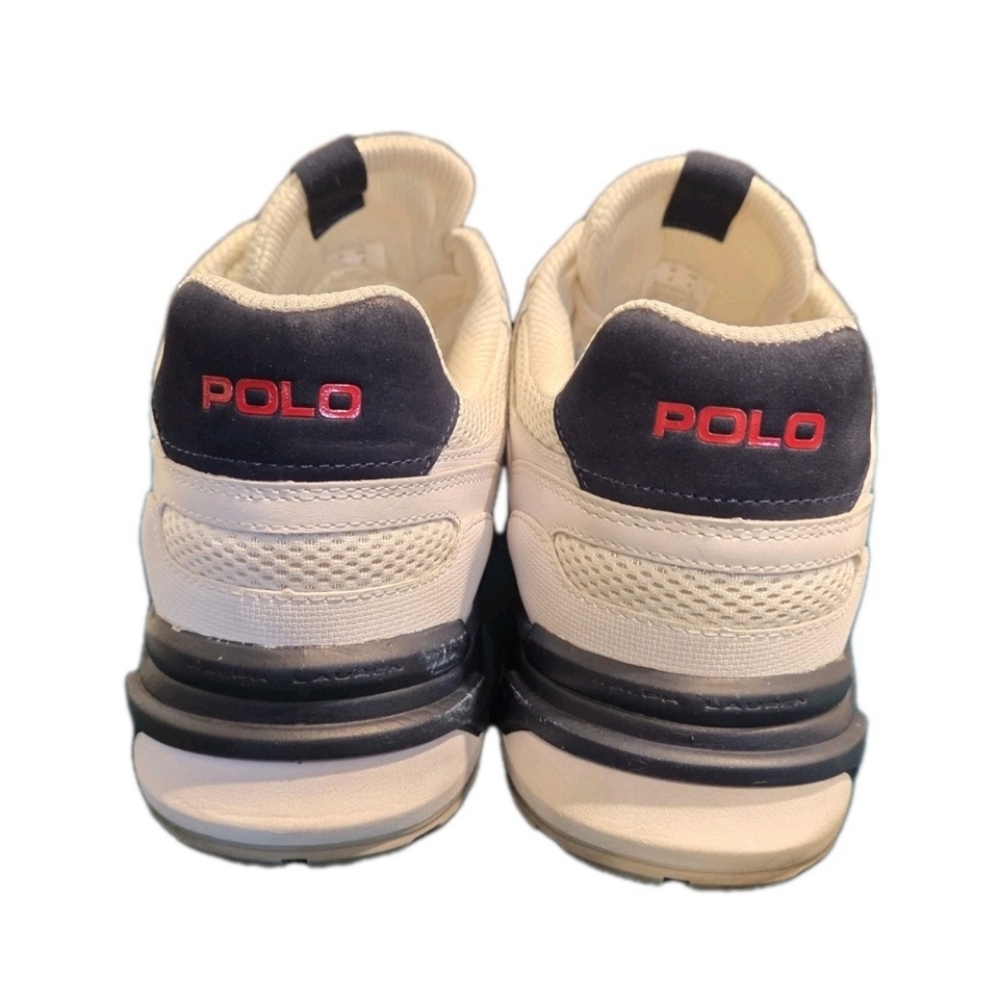 POLO RALPH LAUREN JOGGER LEATHER /MESH SNEAKERS  WHITE/NAVY/RED MENS US SIZE 11 - Picture 13 of 16